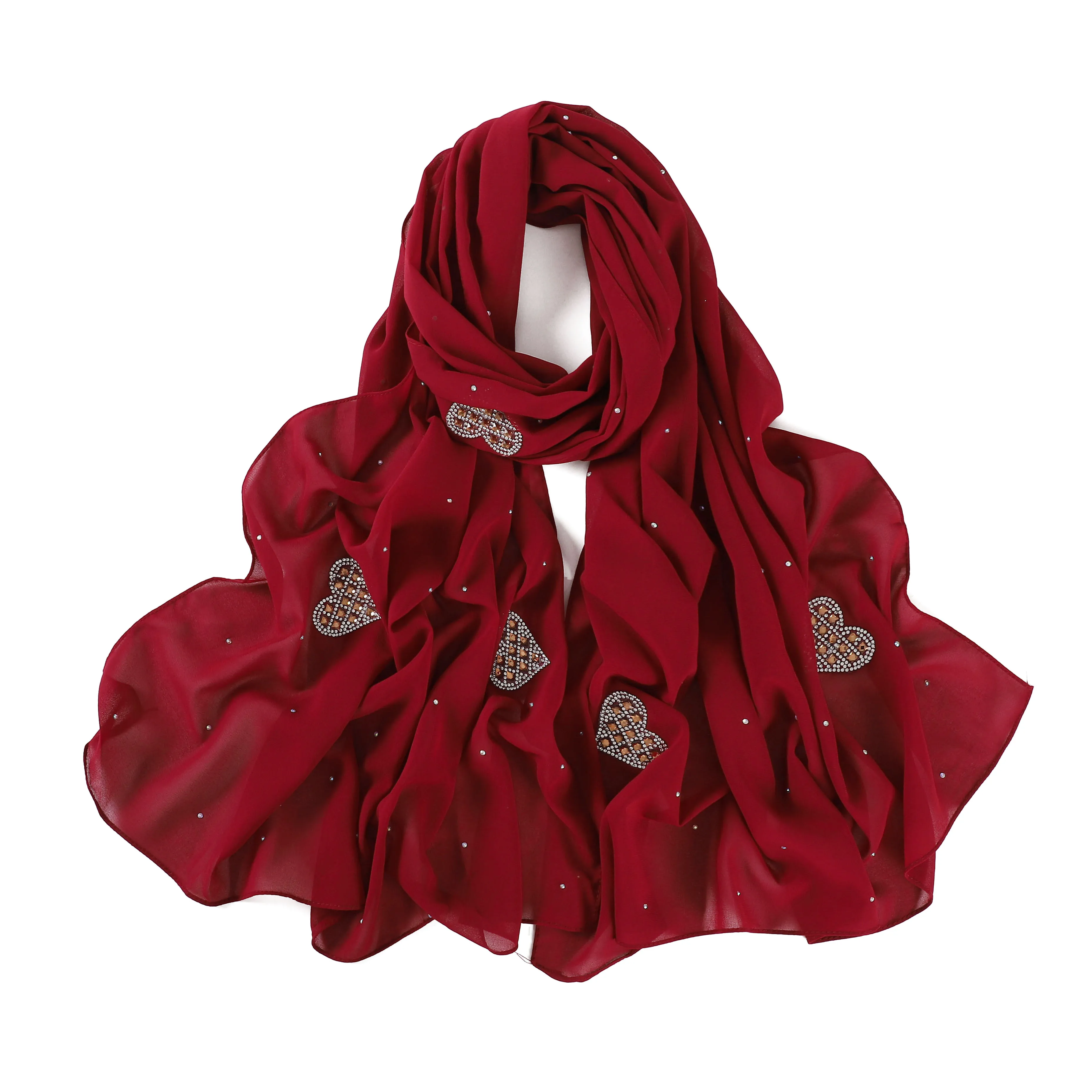 New Hot Women Soft Chiffon Rhinestone Scarf Solid Color Dubai Hijab Luxury Diamond Plain Long Wrap Head Scarf  Scarves Shawl