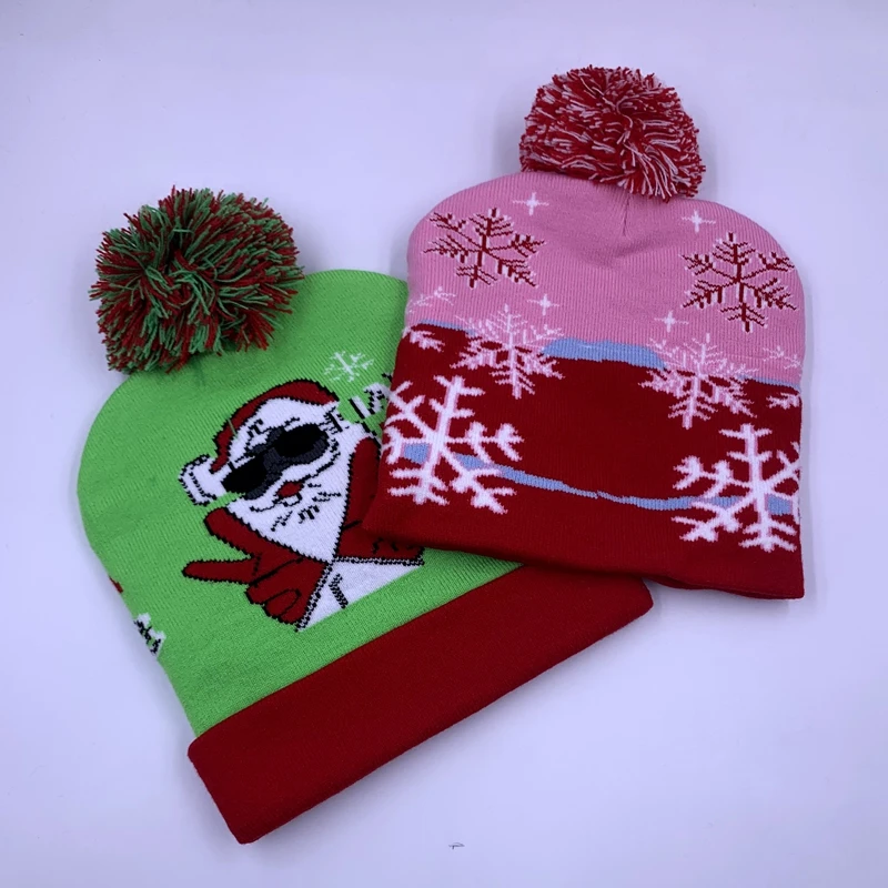 Wholesale Winter kid & adult logo Christmas SWAG Santa Festival hat  Knitgted beanie caps with pompom NO Led lights Fashion Hats