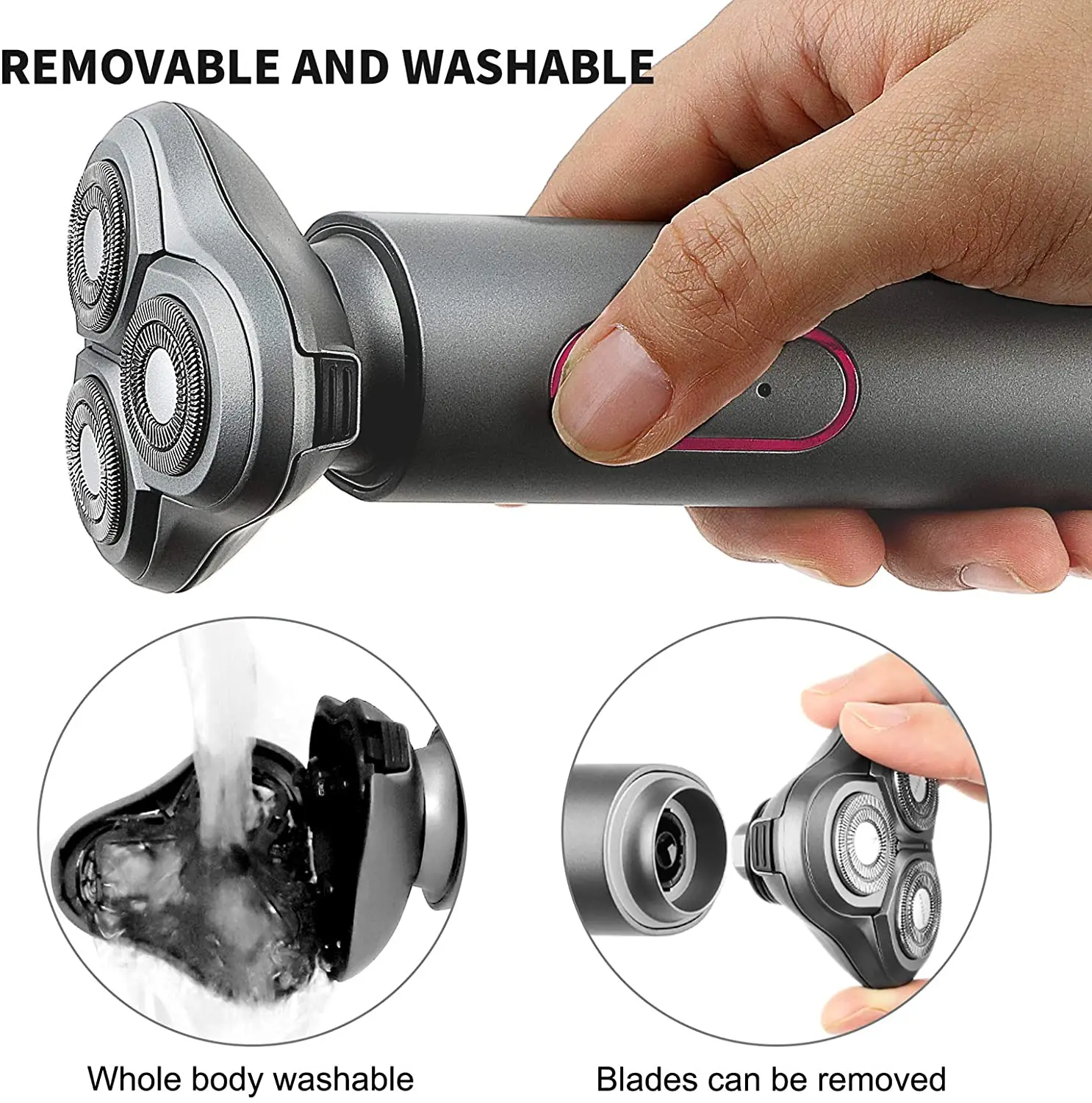 PRITECH IPX5 Floating Rotary Triple Blade Washable electric razor Rechargeable electric shaver for men