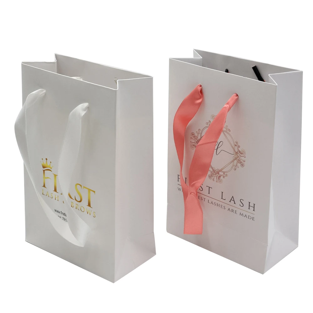 Luxury Custom Pink Logo White Kraft Mini Jewelry Paper Shopping Gift Bag for Lipgloss