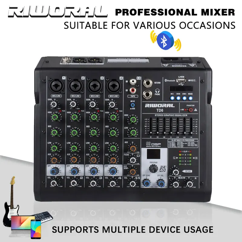 TD4  2 Channel DJ sound mixer professional With 48V USB MP3 99 DSP audio console mixer