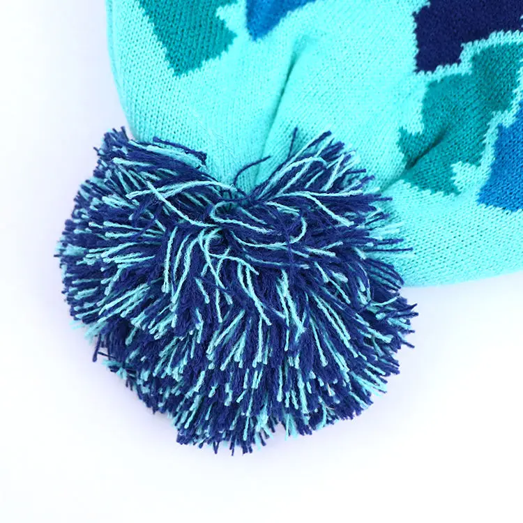 winter ski customized jacquard acrylic knitted cuff bobble hat knit hat pom pom beanie with custom logo