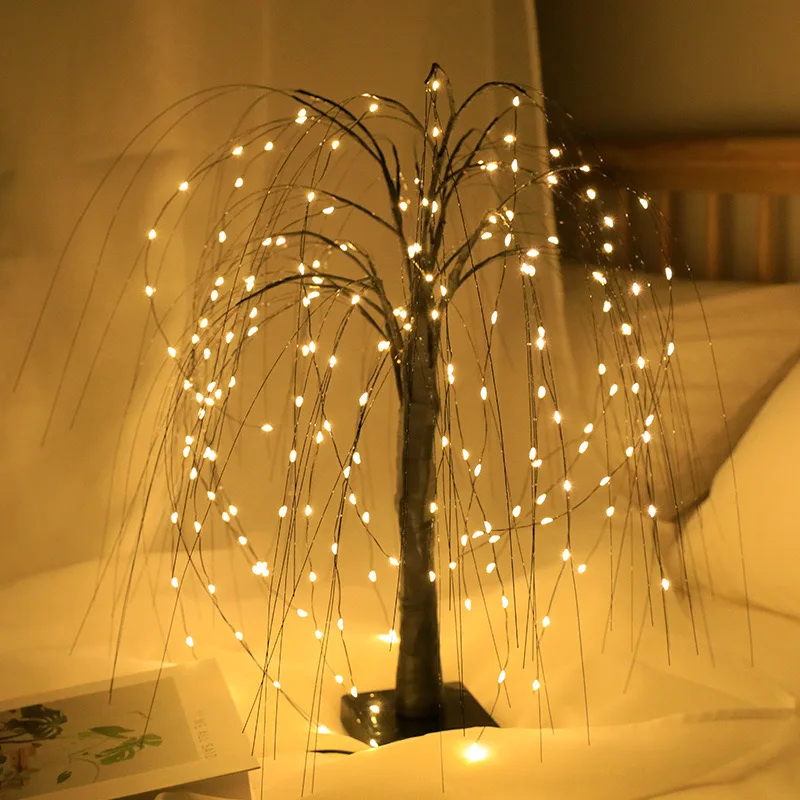 Indoor Romantic LED Willow Tree Table  Night Lamp  Home Decoration Gift Party Holiday Wedding Christmas Ambient Light