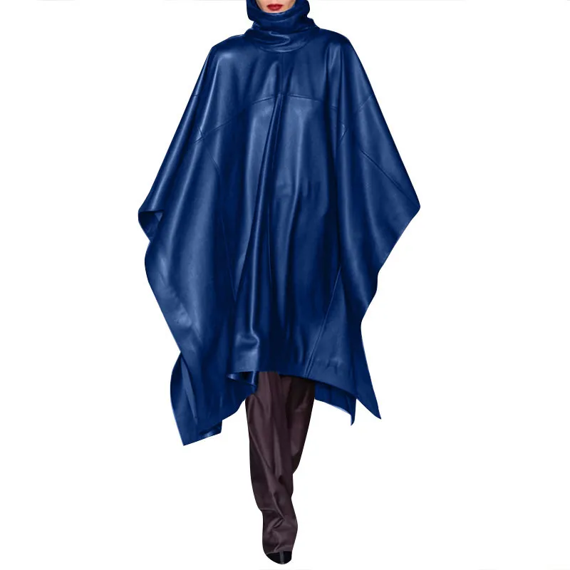 European and American runway show mirror leather bat style cloak sleeveless collar cloak short model performance stage