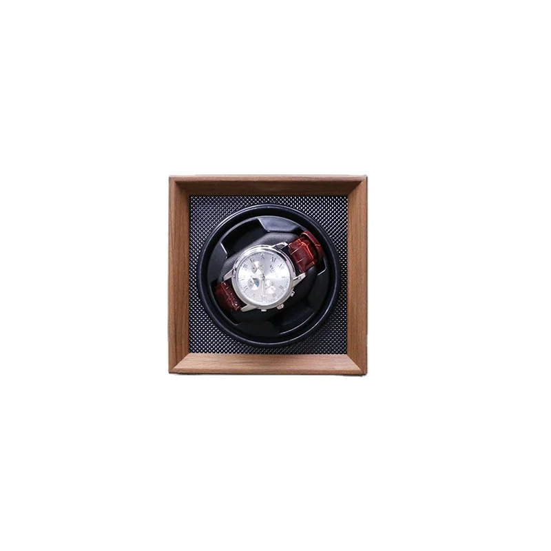 Hot Sale Rotating Watch Winder Safe Single  Case  Wooden Automatic Custom Logo  Walnut Grain Winder with Storage Box