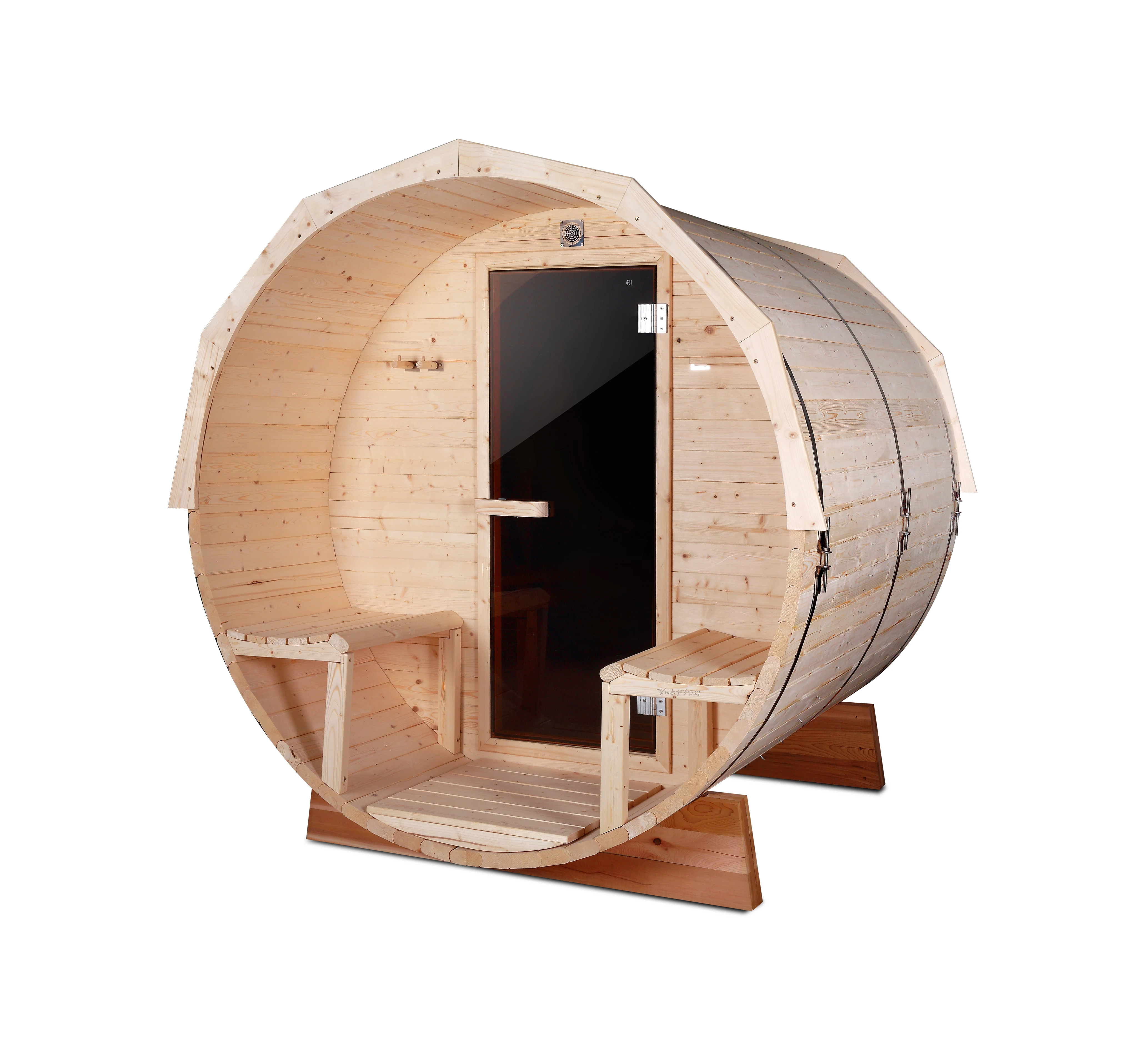 Keya Outdoor Barrel Sauna with Panoramic View in Pine or Cedar for 2-8 Persons