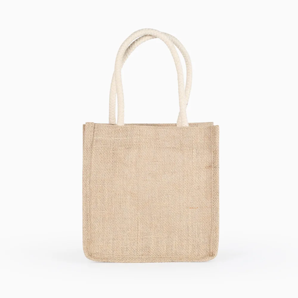 Natural environment-friendly jute beach tote black burlap bag with custom printed logo