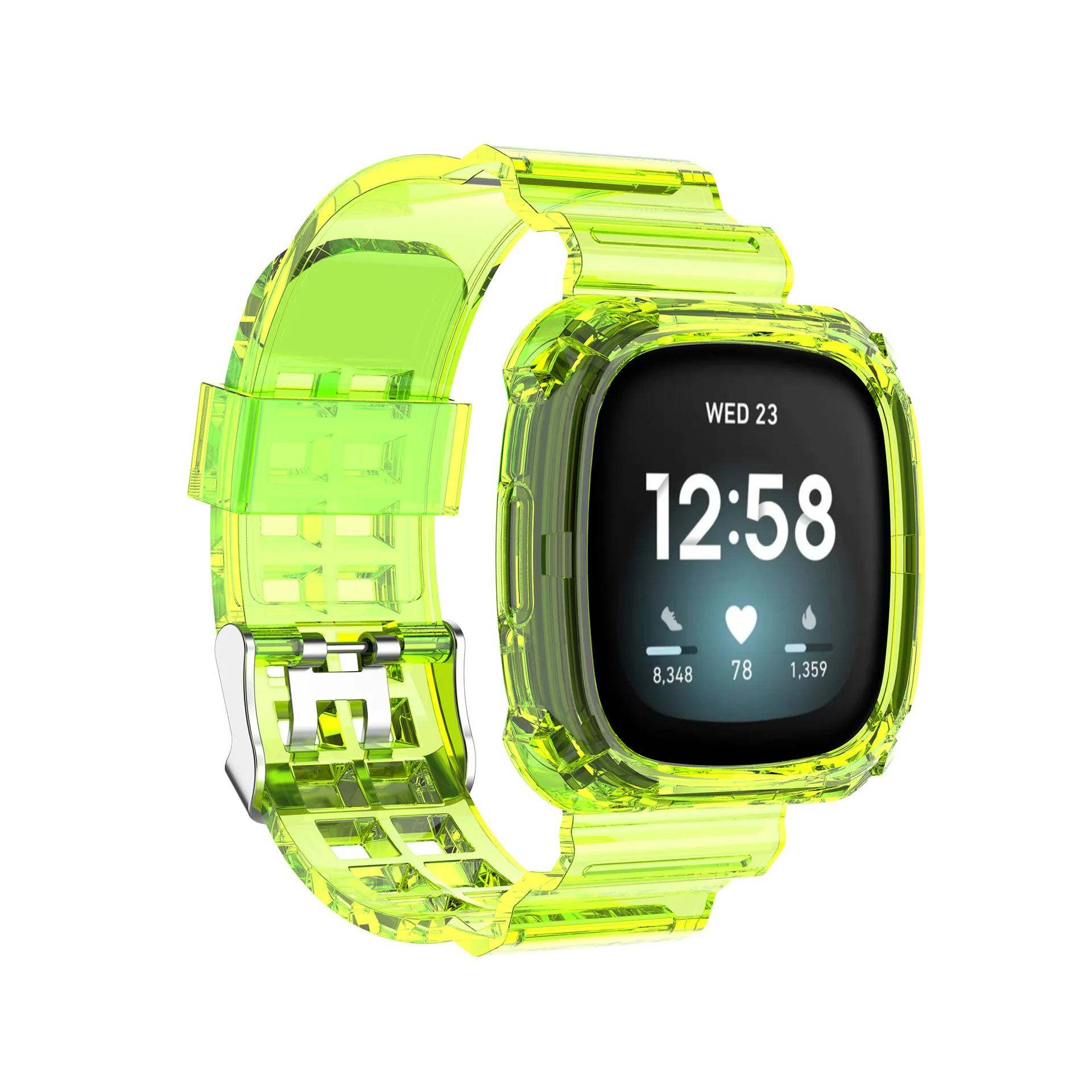 All-In-One Tpu Transparent Clear Jelly Watch Strap With Protective Cover Bumper For Fitbit Versa 3 Sense Watch Band
