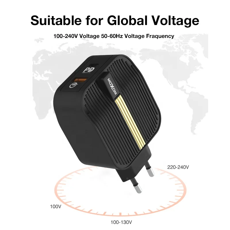 36W FAST MOXOM QC3.0 Charger Set Mobile Phone Wall Type C PD Charger Fast USB C Travel USB