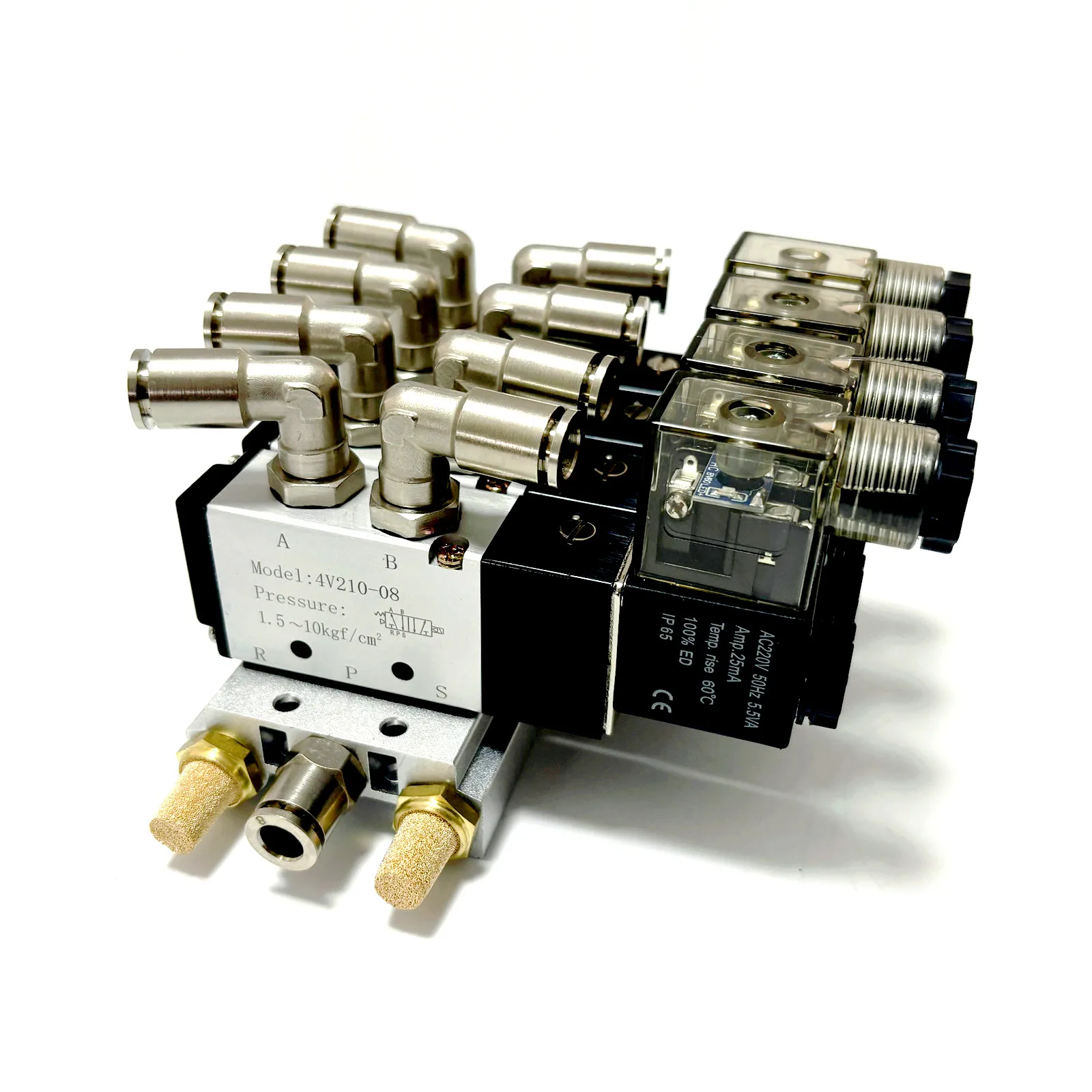 Настраиваемый 4V210-08 полностью металлический пилотный воздушный 1/4in 24v dc12v 10 МПа 5/2 путь бар Пневматический электромагнитный клапан коллектор