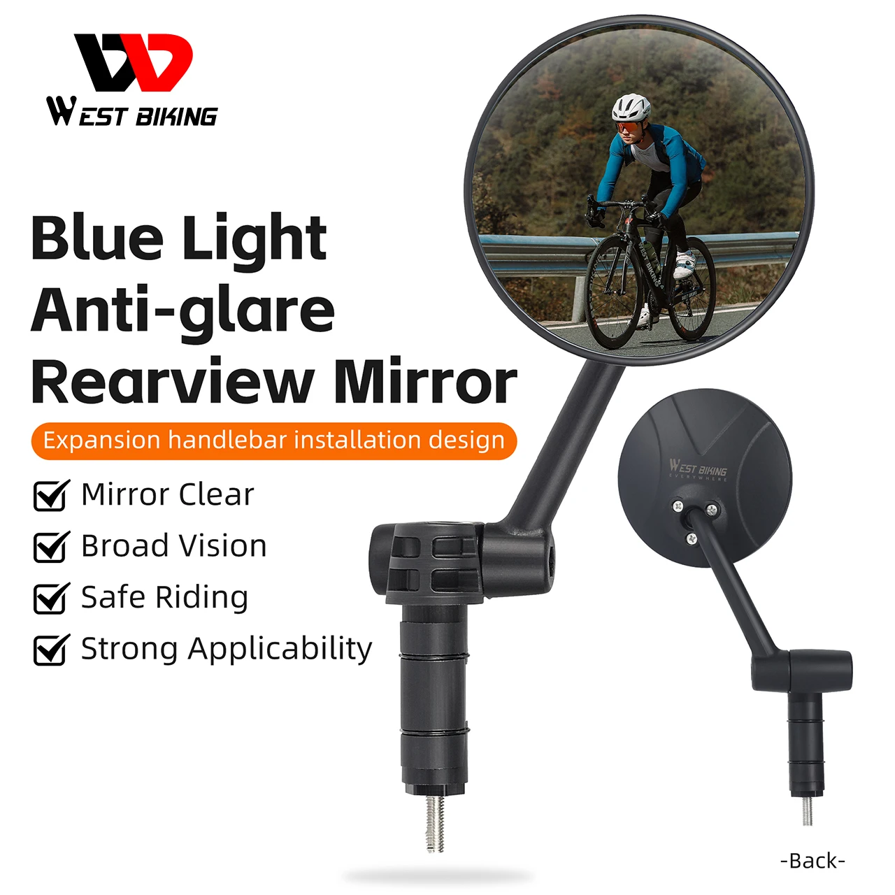 WEST BIKING Multi-angle Free Adjustment Bike Mirror Side Rearview Mirror BikeBicycle Safe Rearview Mirror