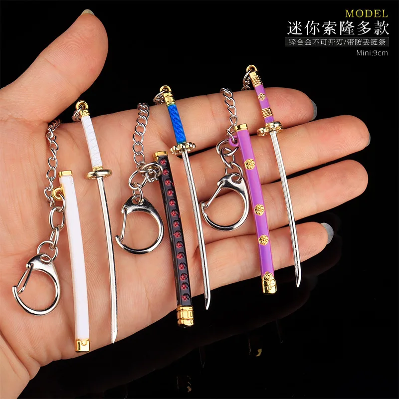 Zoro Sword Anime One Piece Katana Keychains 9cm Metal  Weapon Sword Keychain Katana KeyChains