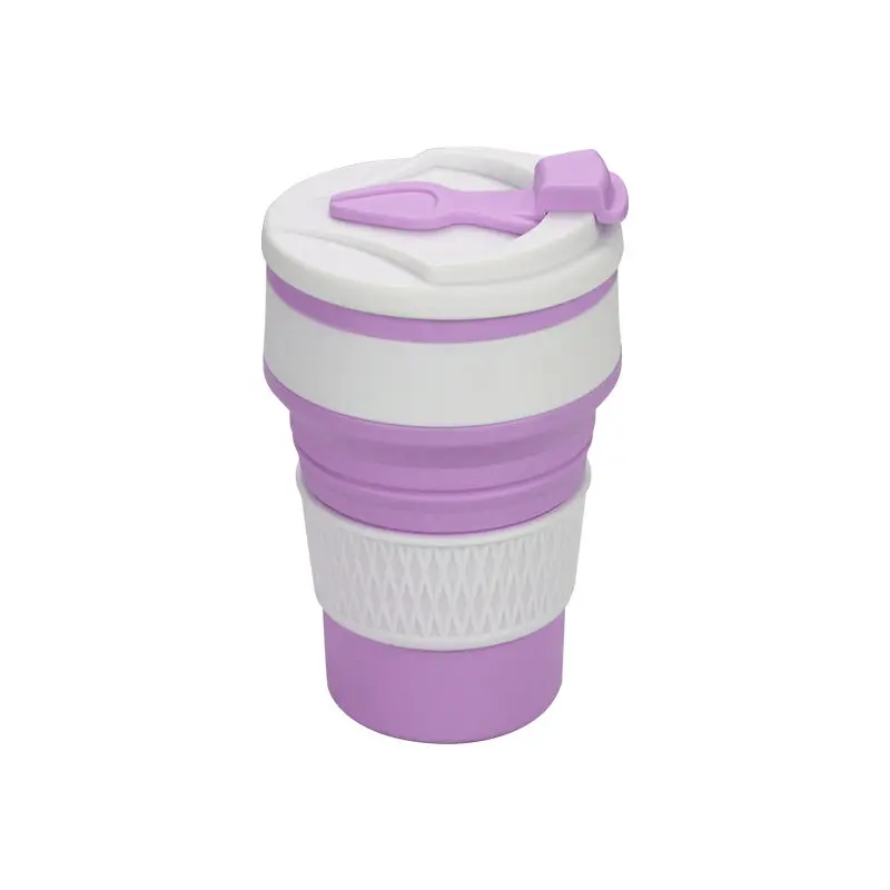 Food Grade Portable Reusable Tea Coffee Cup Folding 350ml Silicone Cup Mug for Outdoor Travel