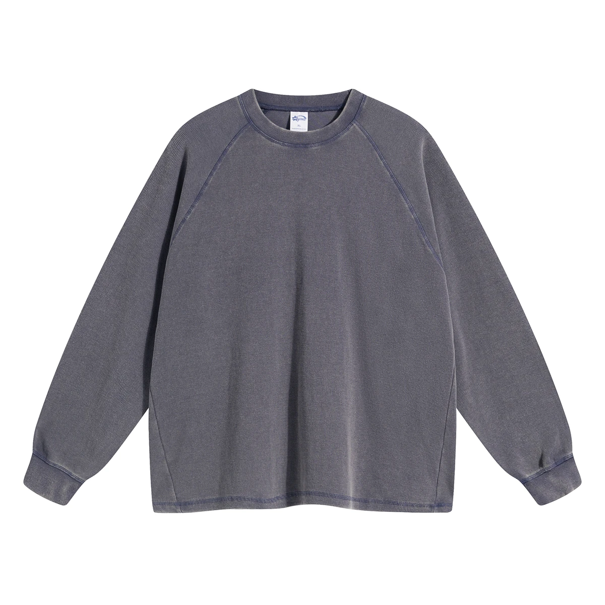 2024 Fall men heavyweight 350gsm waffle knit thermal shirt tops loose oversized streetwear retro washed t shirts long sleeves