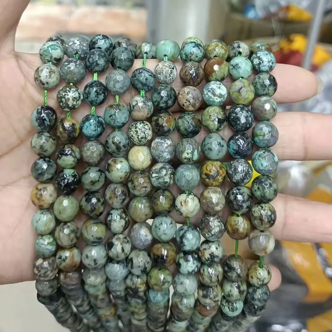 Factory Wholesale 8mm Natural African Turquoise Stone Faceted Beads Strand for fashion jewelry making