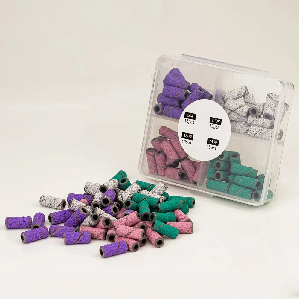 60pcs/box Fine Medium Coarse 80# 120# 180# 240# Purple Zebra Pink Green Slim Mini Small  3.1mm Nail Drill Sanding Bands Bits
