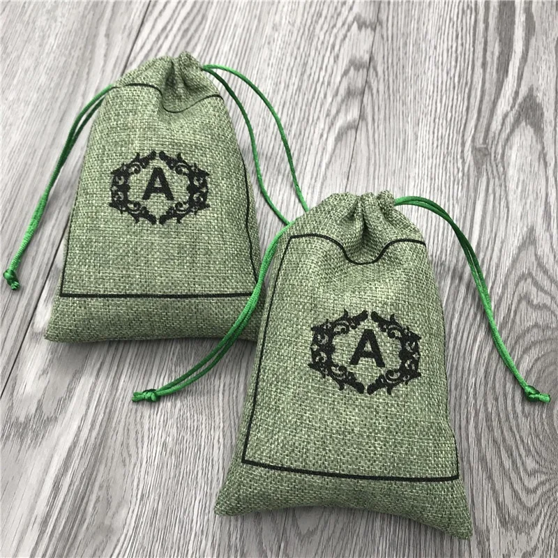 Green jute burlap gift pouch for soap and seeds,natural eco-friendly jute drawstring gift bag for handmade craft