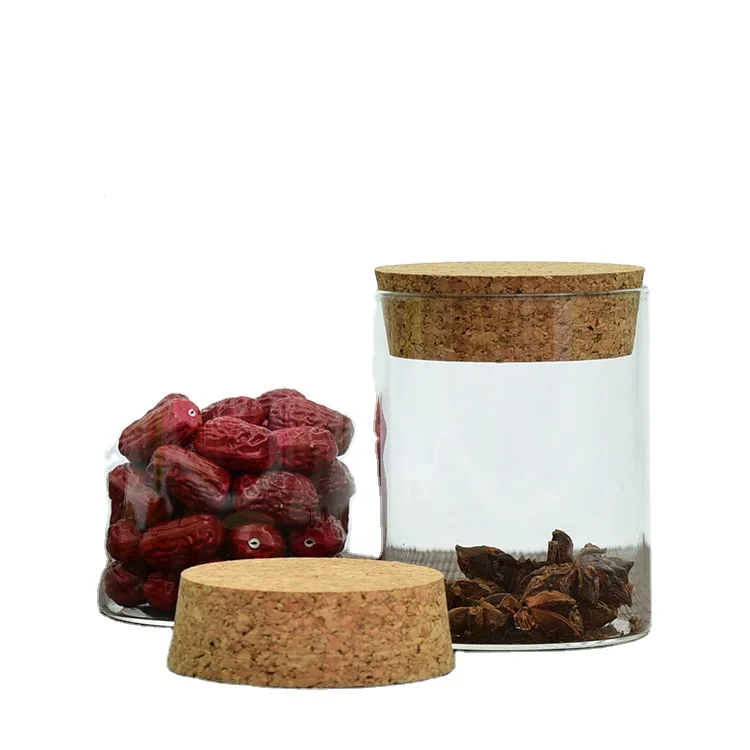 Borosilicate glass jar 1000ml cork lid wide with sphere corked lid glass jar storage