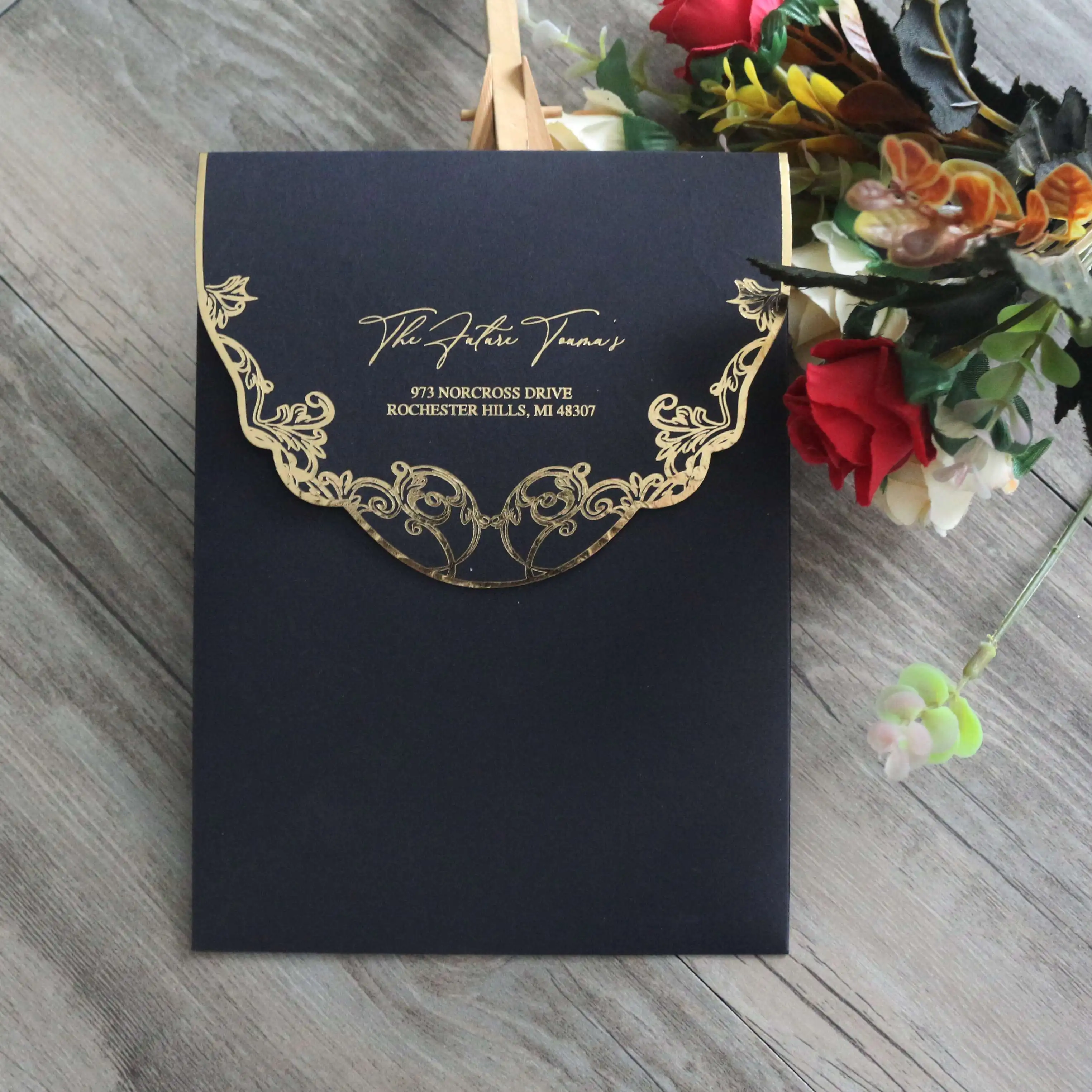 
2021 New Design Luxury Wedding Invitation Black Acrylic Card Hot Sale Wedding Card Invitation 