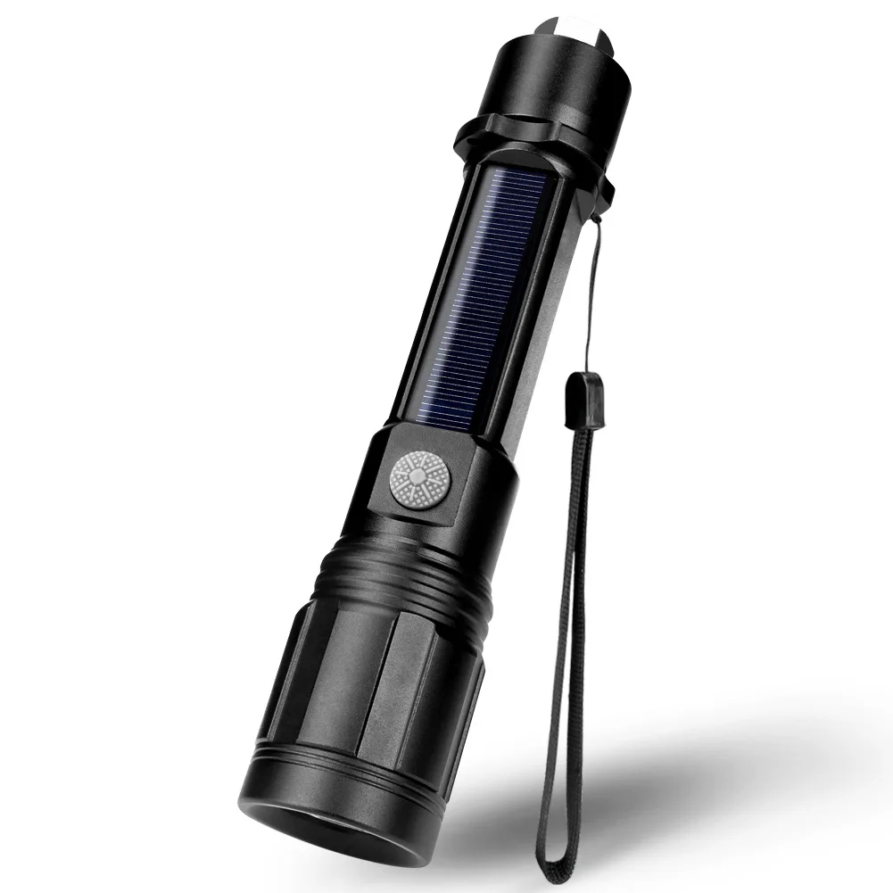 QXMOVING USB Rechargeable Solar Power Self Defense Car Safety Emergency Multifunctional Tactical Flashlight With Hammer