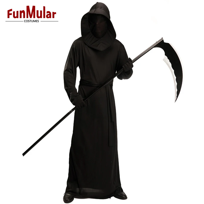Funmular Grim Reaper Costume With Headgear Belt for Adult Men Halloween Cosplay Costume