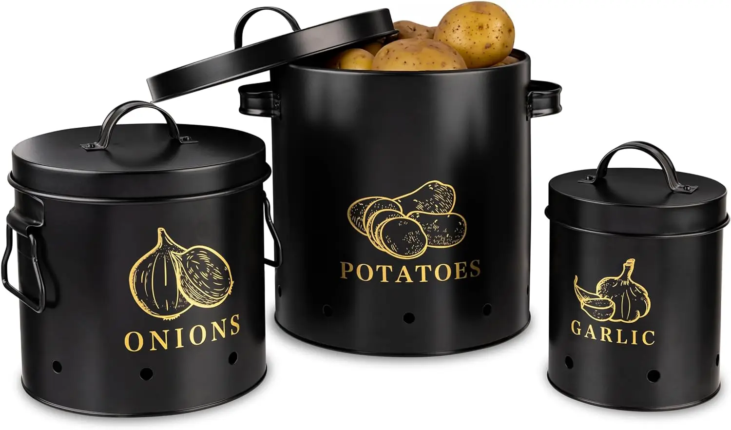 Set of 3 Kitchen Pantry Organizer and Tin Vegetable Keeper - Vintage White