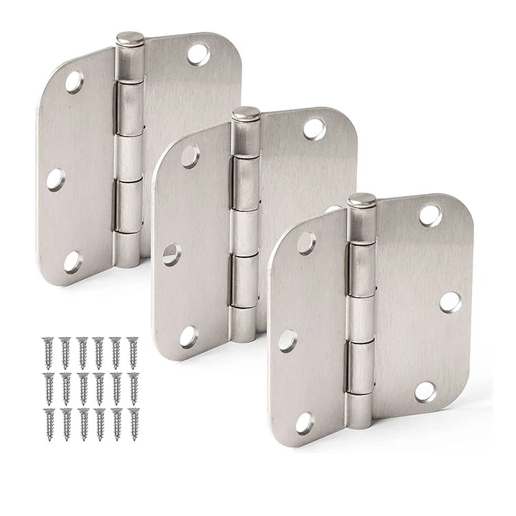 Door Hinges Satin Nickel 3.5 x 3.5 Inch Interior Door Hinges Brushed Nickel Rounded  Radius Corners Iron Bifold Silver