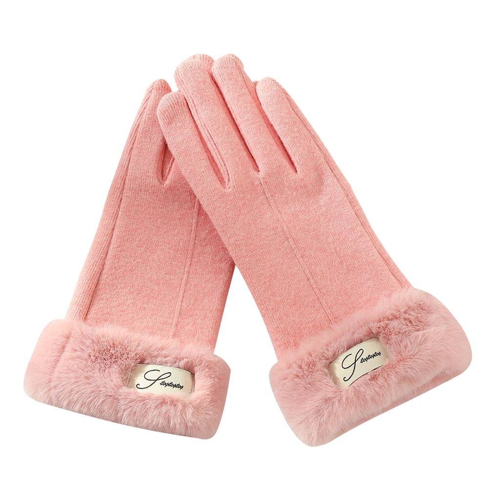 Autumn and winter warm cashmere Korean version of students outdoor cycling ladies gloves