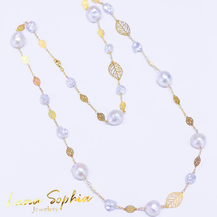 High Quality 14k Gold-filled Natural Baroque Pearl Forest Irregular Long Necklace