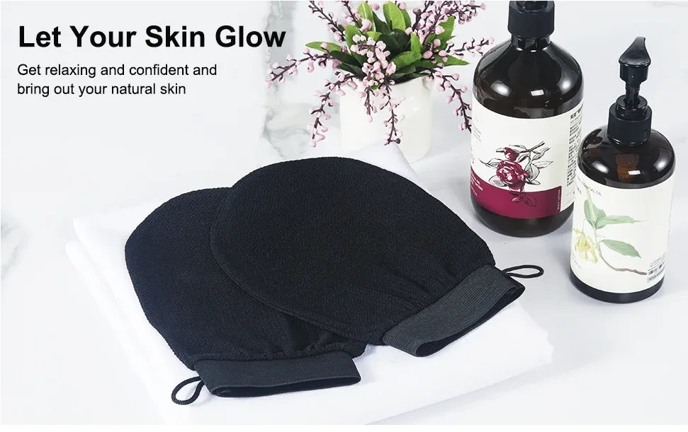 Black Customized Moroccan Bath Scrub Rayon Viscose Bath Scrub Glove Plant Based Deep Exfoliating Glove