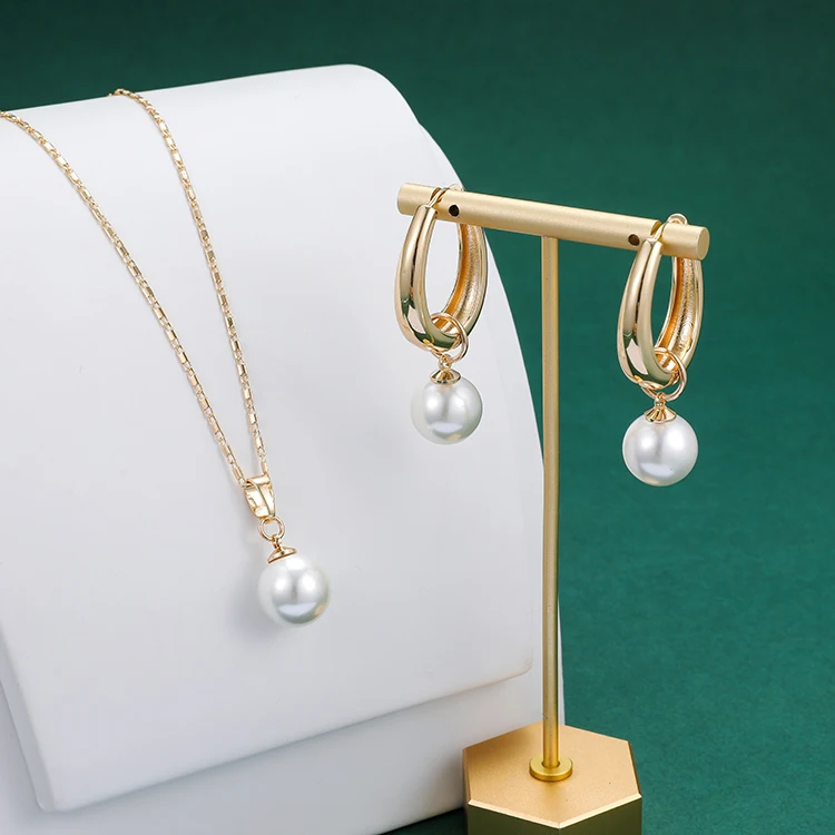 Hawaiian Jewelry Large Pearl Necklace 18k Gold Plated Pearl Earring Necklace Set Wholesale