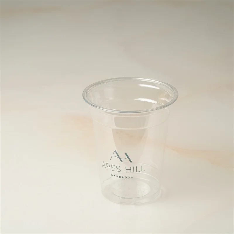 12oz Plastic Cups Customized Print Clear PET Cup with Flat Lid