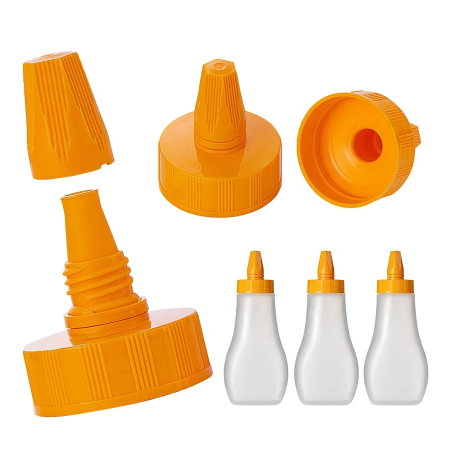 wholesale PP 45mm 55mm long nose  tip cap  plastic pointed mouth bottle cap for honey sauce squeeze