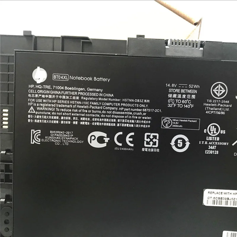 BT04XL Original laptop battery  14.8V 3400mAh (52Wh) 4cell for HP EliteBook Folio 9480m 9470m  Laptop battery
