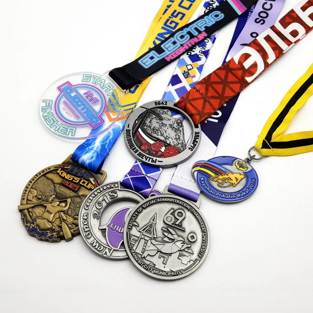 Sports Medal Manufacturer Custom Logo School Running Racing Acrylic Glass Metal Medals And Trophies Custom Award Football