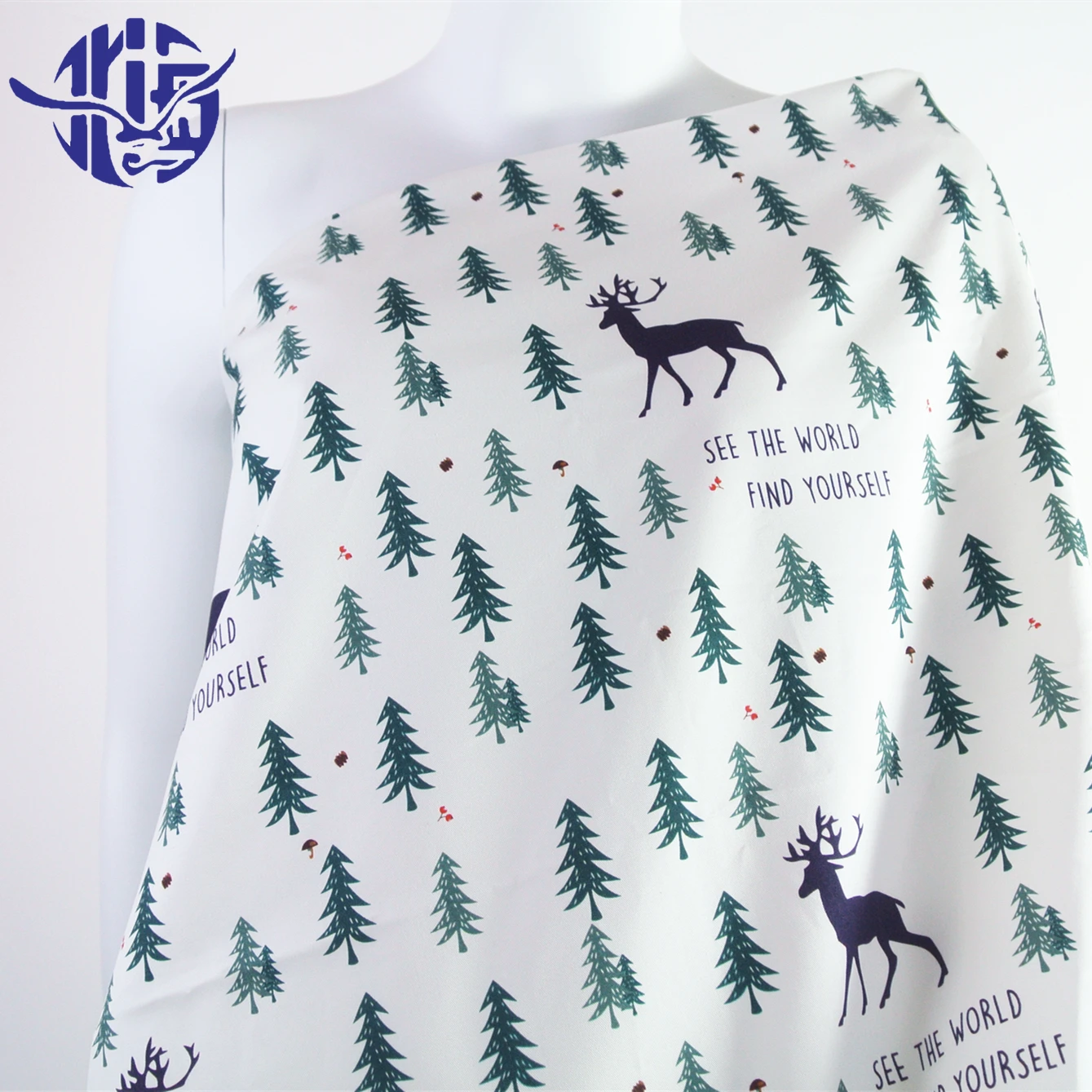 
Cartoon pine forest deer poplin digital printed cotton twill fabric for pants 