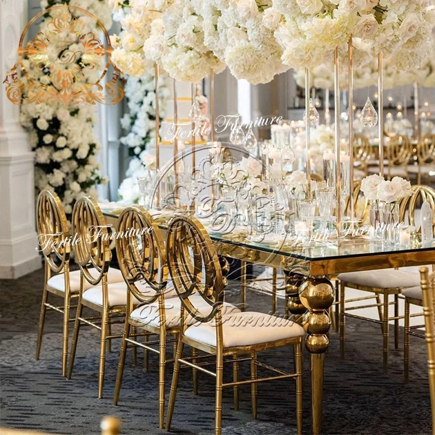 Modern Design Wedding Dining Hotel Banquet Gold Leg Stainless Steel White Leather Pad Gold Chairs for Event