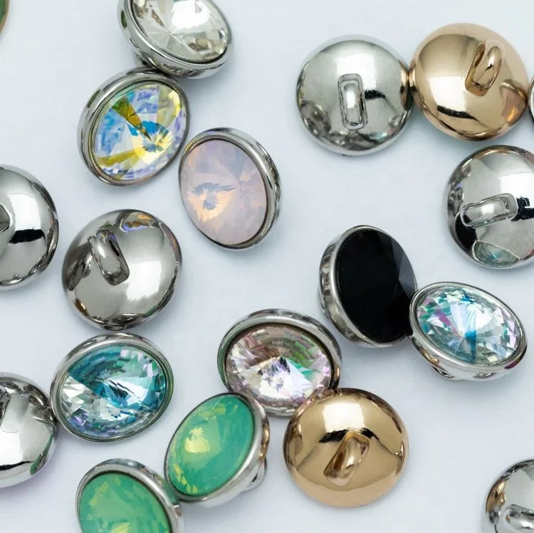 Gemstone luxury iridescent metal shank clothing decorated crystal button