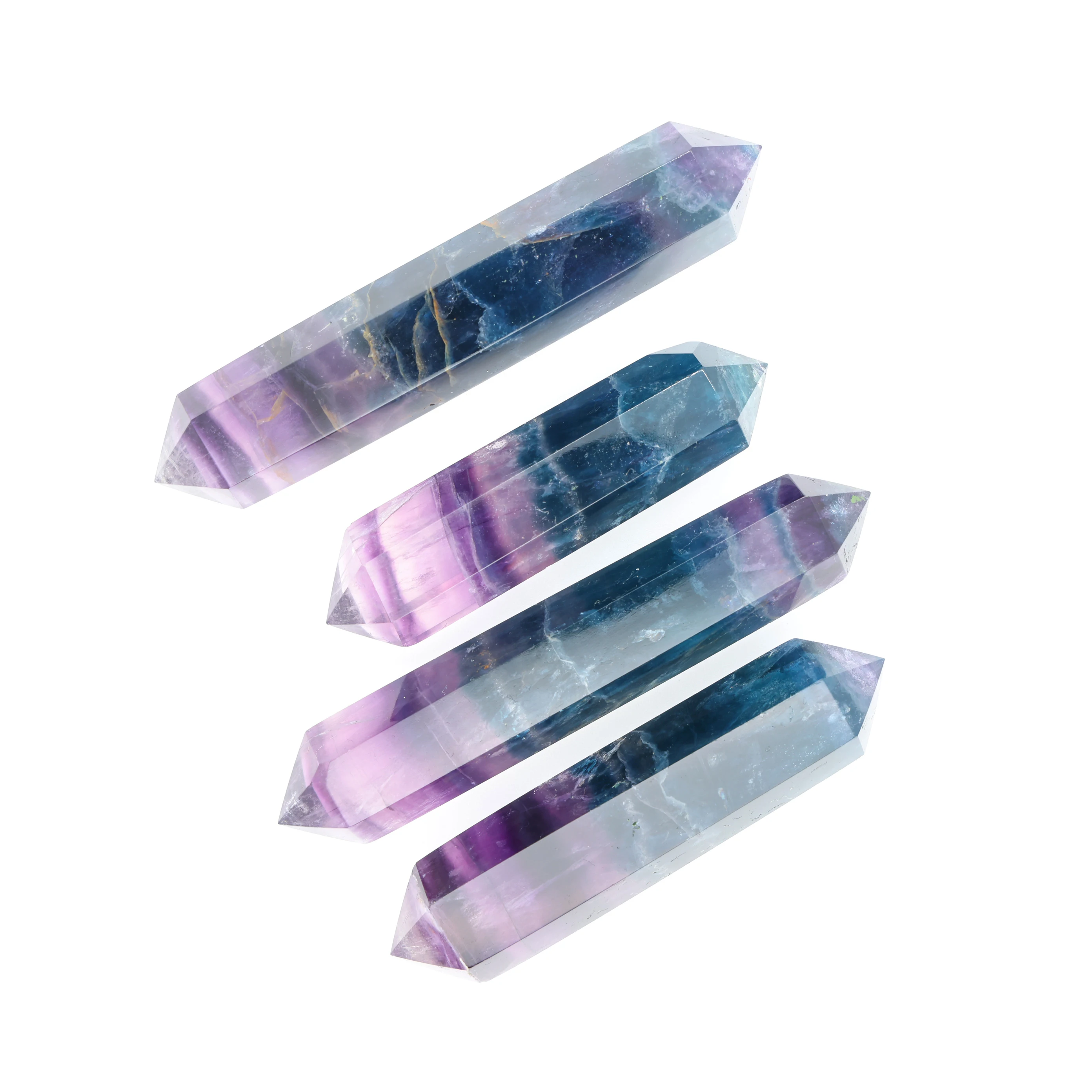Wholesale Natural Custom tower Gem Crystals point wand magic Hexagonal prism rainbow fluorite DT point Healing stone