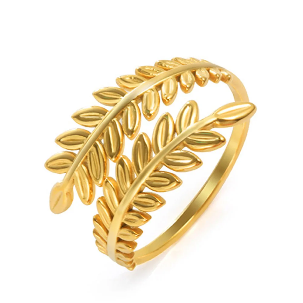 Mifen Stainless Steel No Fade Finger Jewelry Waterproof Wheat Leaf Geometric Adjustable Open Rings for Women Men