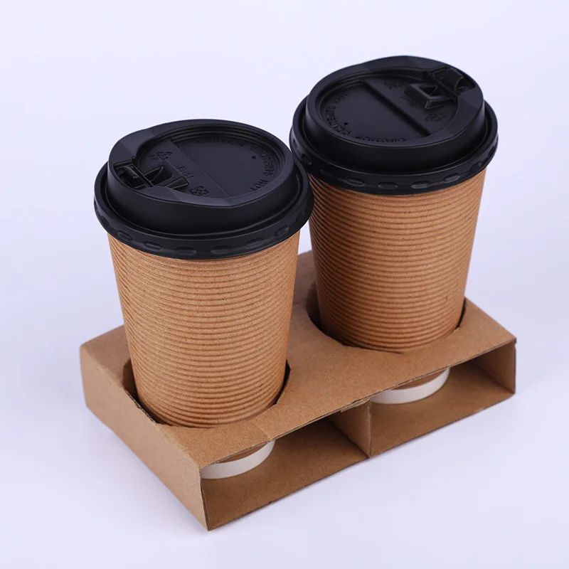8oz 12oz 16oz Double Ripple Craft Paper Cups with Lid Sleeve Disposable Paper Coffee Cups for Industrial Use Stamped Embossed