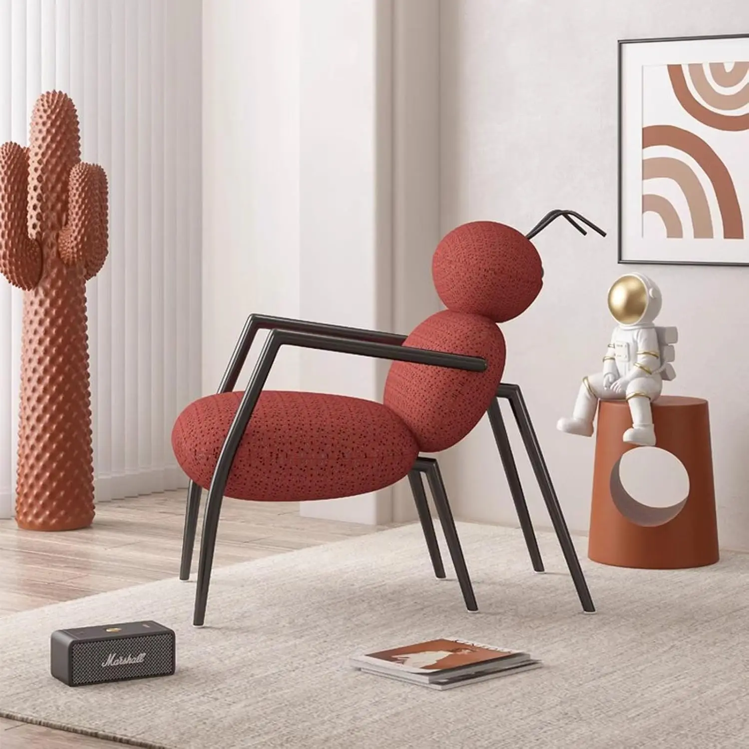 Modern Knitted Fabric Comfy Ant shape Chair with Metal Legs Lounge Chair Living Room Bedroom Reading Armchair