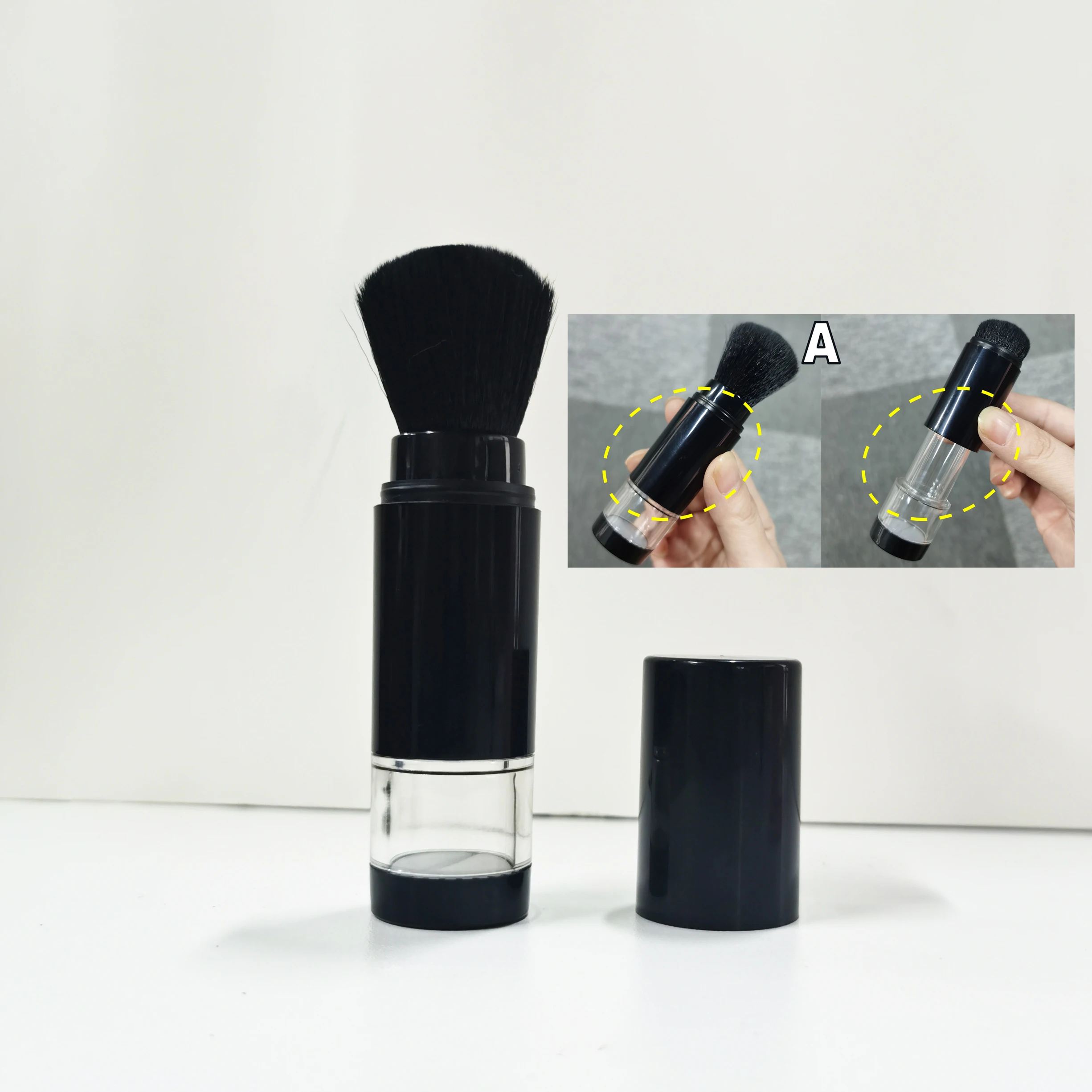 Wholesale Portable Retractable Sunscreen Stick Cosmetic OEM Makeup Beauty Setting Brush with Loose Powder Bottle Container