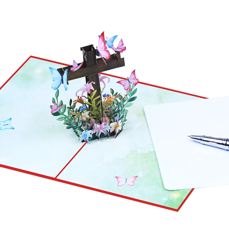 Cross Butterfly 3D Pop Up Greeting Card Paper Art Gift Invitation Cards Set for Baby Birthday Party Decor