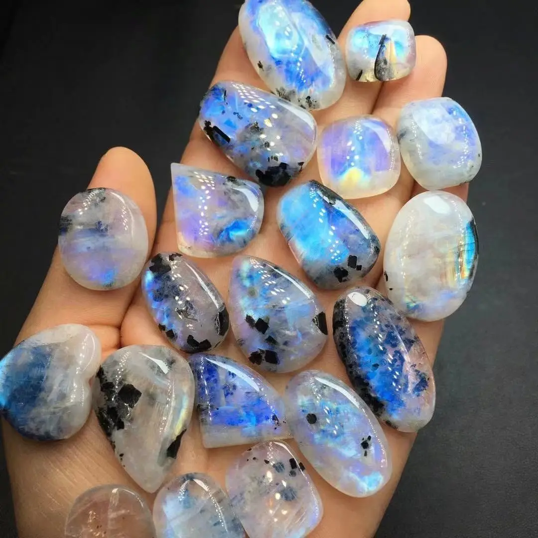 Top Quality Loose Natural Semi Precious Multi Fire Rainbow Moonstone Gemstone