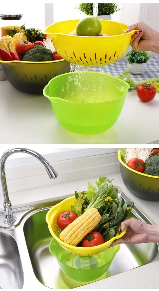 Haixin Creative Design Kitchen Plastic Wash Rice Fruit Vegetable Wash Basket Drain Colander Strainer Basket