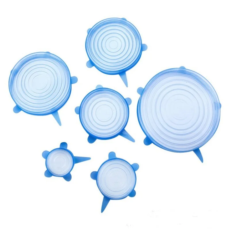 6Pcs Silicone Fresh-keeping Cover Reusable Stretch Canning Lids Refrigerator Microwave Airtight Plastic Wrap Kitchen Accessories