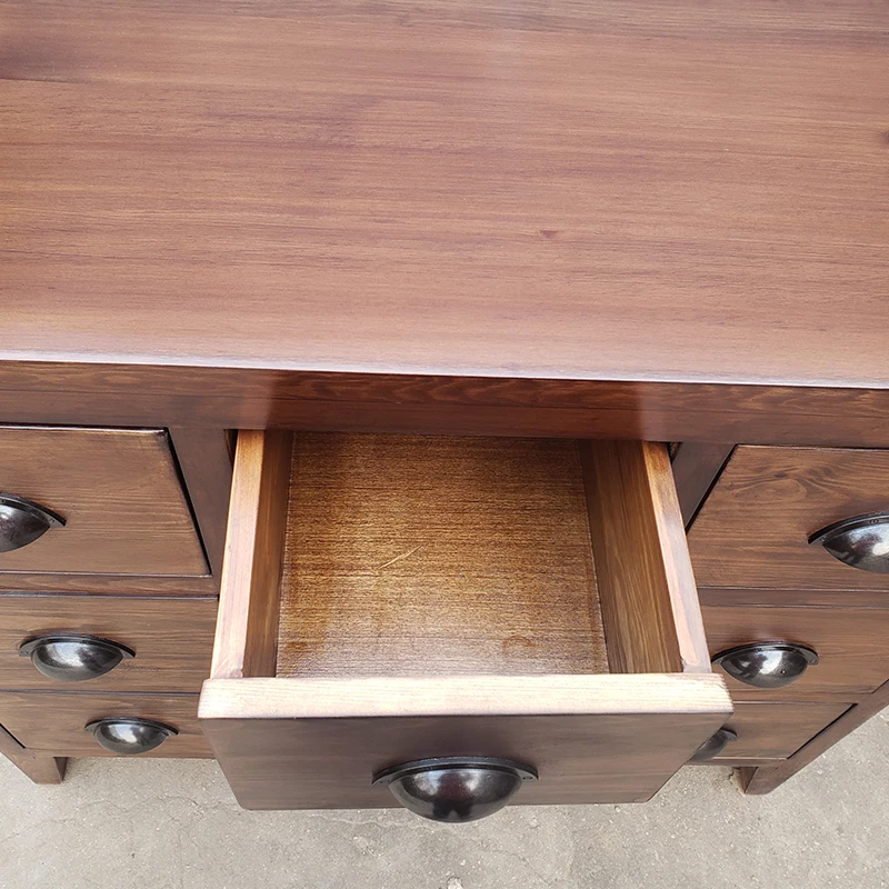 Antique nine drawers chest distressed lacquer living room kitchen sideboard furniture