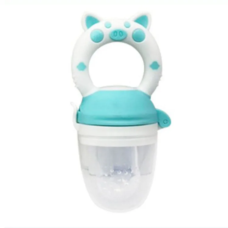 Hot Sell Small Cartoon Pig Handle Pacifier Feeder Food Grade Silicone Training Nipple Fresh Fruit Nibbler Teat Pacifier
