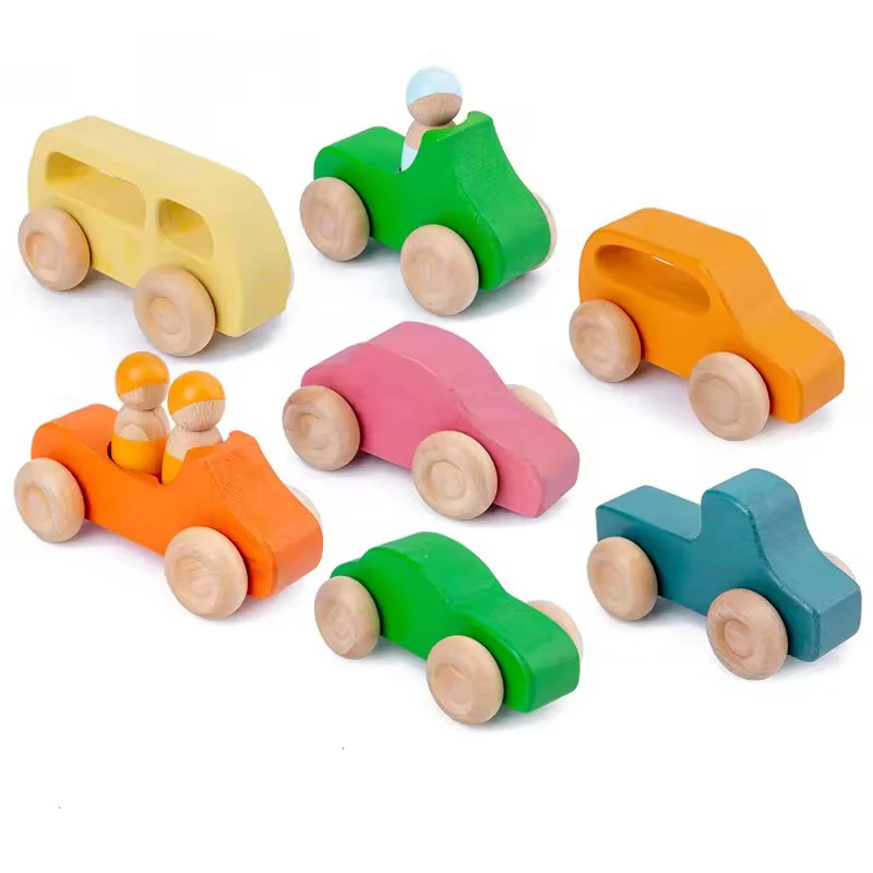 Montessori Wooden 7pcs/set Vehicles Rainbow Colored DIY children Wooden Toy Cars Rainbow Wooden Cars Toy